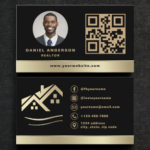 Guld Black QR-kod Realtor Gods Visitkort