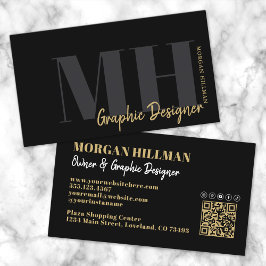 Guld Black QR-Trendig Monogram Visitkort
