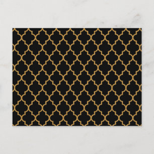 Guld Black Quatrefoil Mönster Vykort