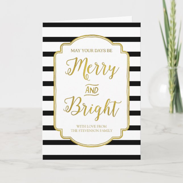 Guld Black Rand Anpassningsbar Merry & Bright jul Helgkort (Framsida)