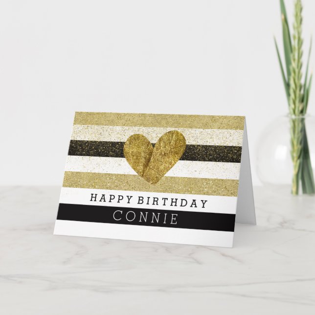 Guld Black Rand Guld Heart Birday Kort (Framsida)