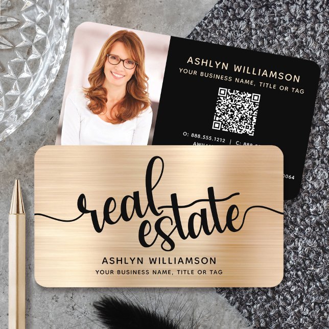 Guld Black Real Gods Agent QR-kodsfotomäklare för Visitkort (Skapare uppladdad)