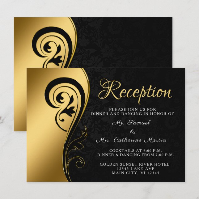 Guld Black Reception Bröllop-Anpassningsbarna för  Tilläggskort (Fram/baksida)