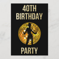Guld & Black Retro Disco Glitter Boll 40:e Party