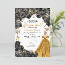 Guld Black Ro Butterfly Glitter Quinceañera Inbjudningar