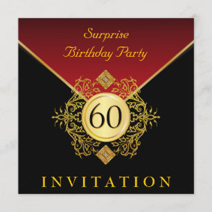 Guld Black Royal Red 60 födelsedagsfirande Party Inbjudningar