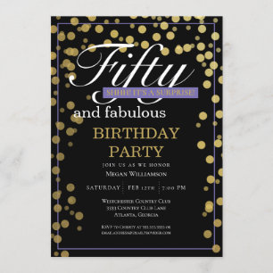 Guld Black Script 50 och Fabulous Birthday Inbjudningar