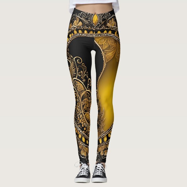Guld & Black Shiny Pearl Baby AI art. Leggings (Framsida)
