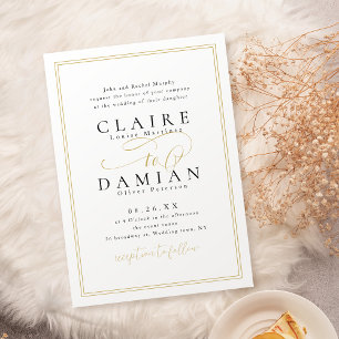 Guld Black Simple Elegance Romantic Script Bröllop Inbjudningar