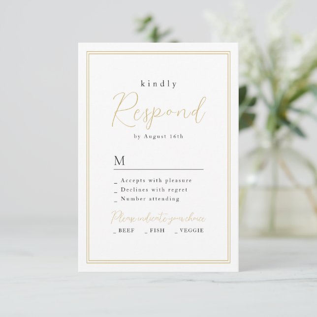 Guld Black Simple Elegance Romantic Script Bröllop OSA Kort (Stående Fram)