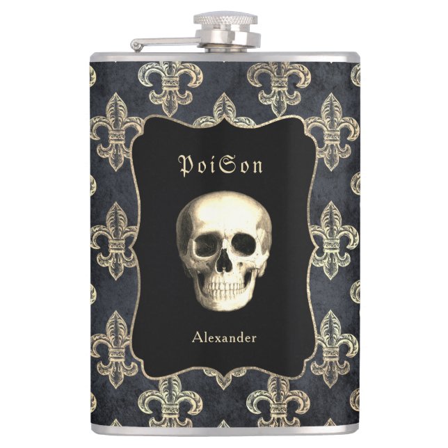 Guld Black Skull Personlig-kolv Fickplunta (Framsidan)
