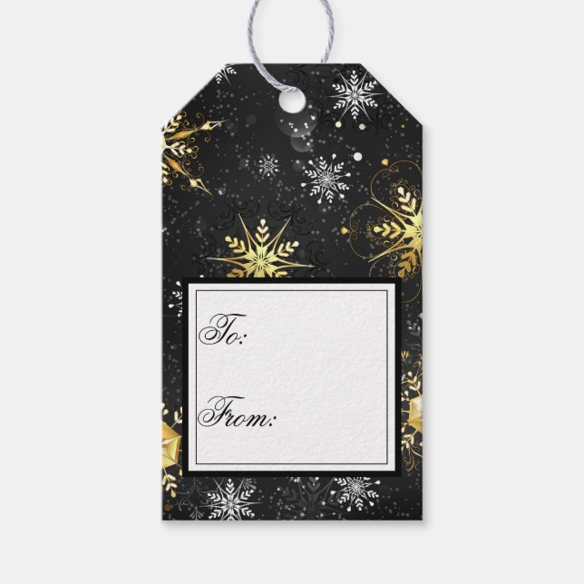 Guld Black Snöflingor Julafton jul i helgdag Presentetikett (Framsidan)
