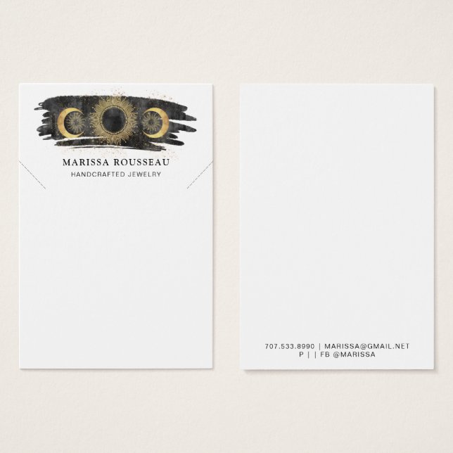 Guld Black Sol Måne Star Necklace Visning Card Visitkort (Framsida & baksida)