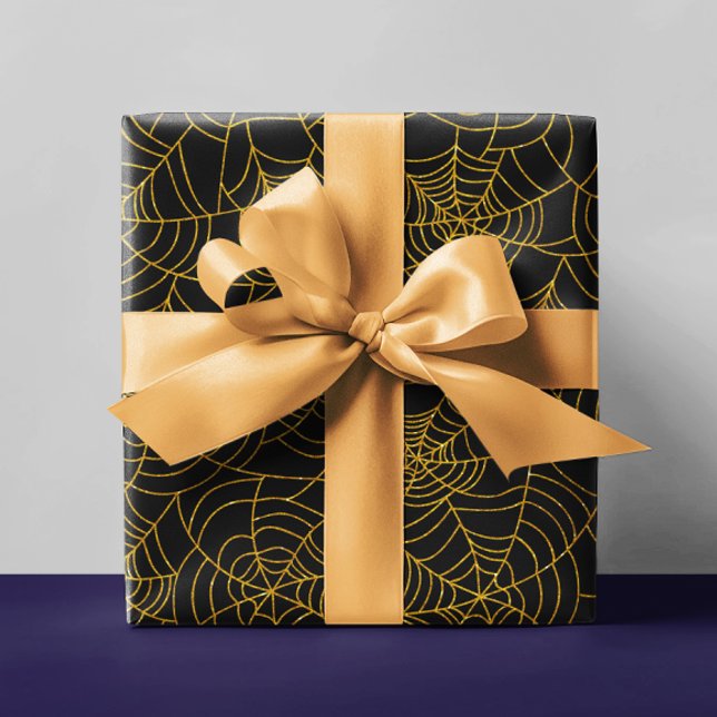 Guld Black Spider-Spindelnätet Halloween Presentpapper (Skapare uppladdad)