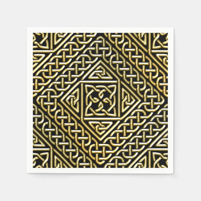 Guld Black Square Shapes Celtic Knotwork Mönster Pappersservett (Framsidan)