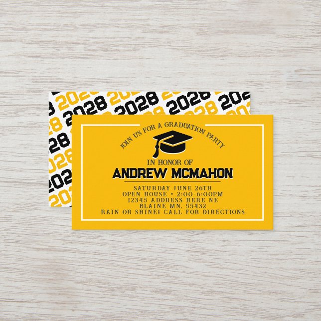 Guld & Black Studenten Mini Studenten Inbjudan (Yellow & Black Mini Graduation Invitations for friends, classmates, teammates or announcement insert)