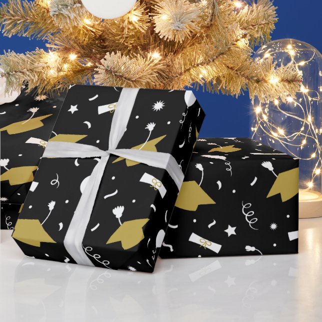 Guld Black Studentmössa Toss Wrapping Papper Presentpapper (Helgdagar)