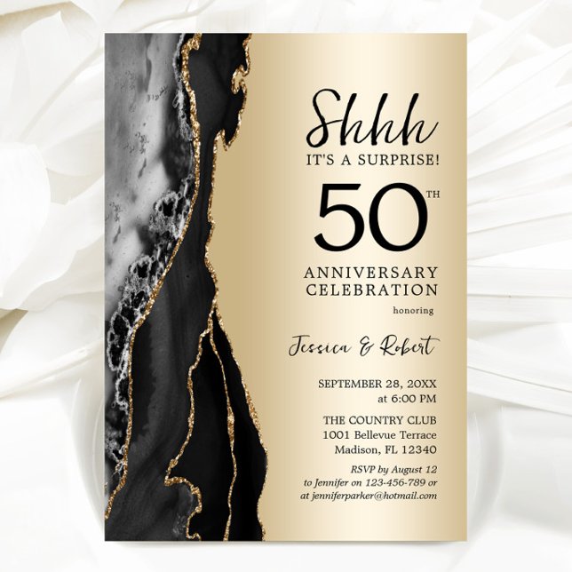 Guld Black Surprise 50-årsdag Inbjudningar (Skapare uppladdad)
