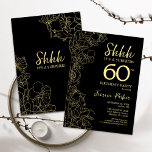 Guld Black Surprise 60:e födelsedagen Inbjudningar<br><div class="desc">Guld Black Surprise 60:e födelsedagsinbjudan. Minimalistisk modern femininin-design har botaniska accenter och typiska typsnitt. Enkel perfekt för inbjudan-kort i blommigt för en snyggt kvinnlig överraskning i firande.</div>