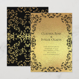Guld & Black Swirl Gothic Bröllop Inbjudningar