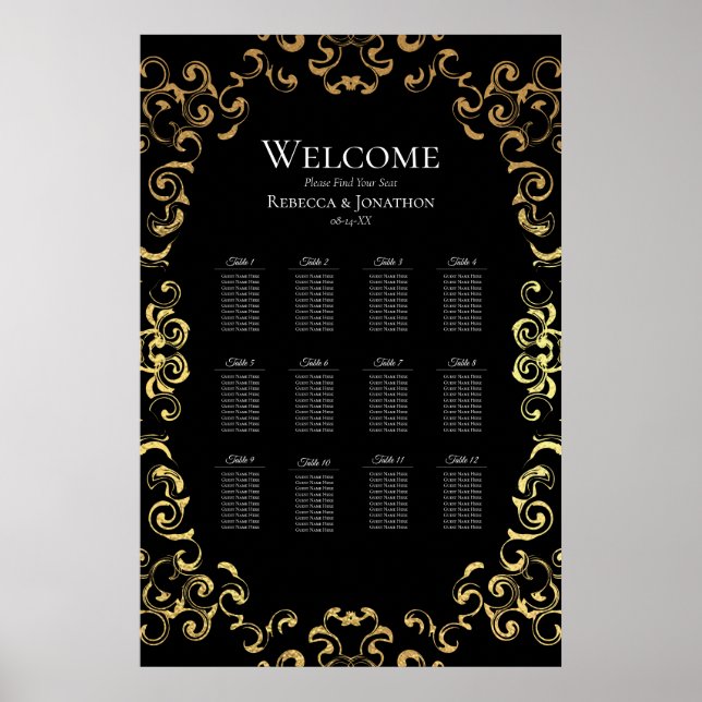 Guld & Black Swirl Gothic Bröllop Poster (Framsidan)
