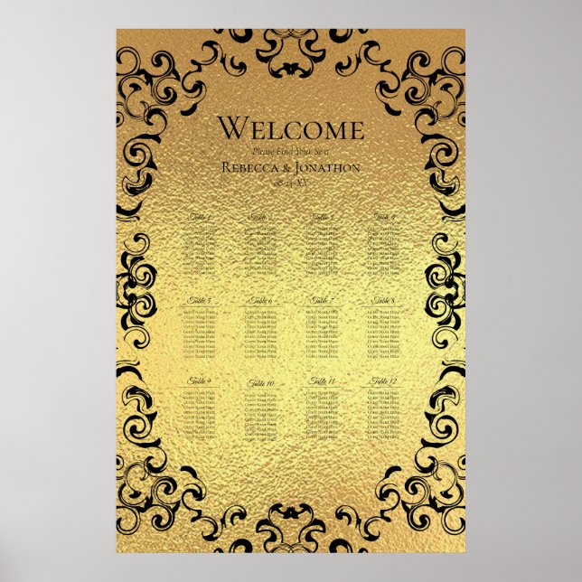 Guld & Black Swirl Gothic Bröllop Poster (Framsidan)