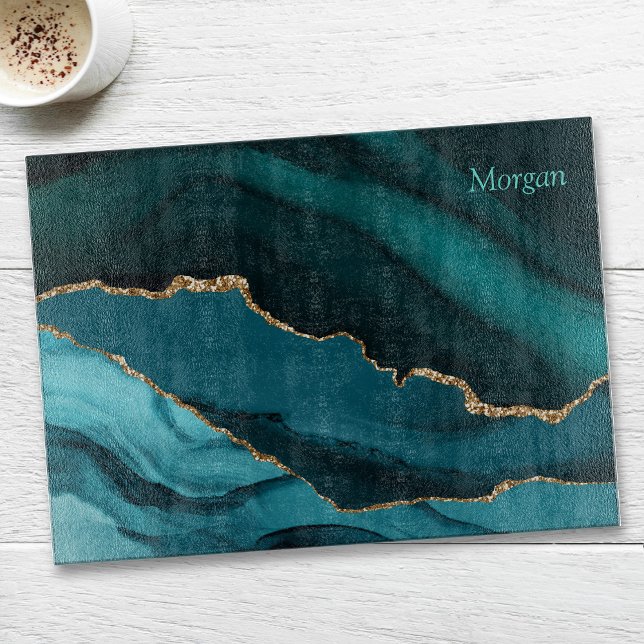Guld Black & Teal Agate, personalisera Namn (Skapare uppladdad)