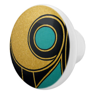Guld Black Teal Art Deco Abstrakt Artistic Home Knopp