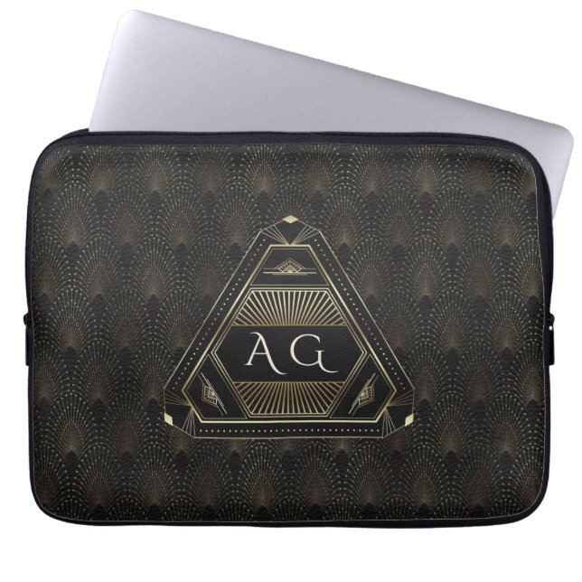 Guld Black Underbar Gatsby Art Deco 20s Monogram Laptop Fodral (Framsidan)