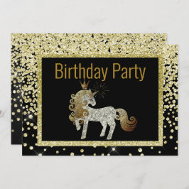 Guld Black Unicorn Gnistra Birthday Inbjudningar
