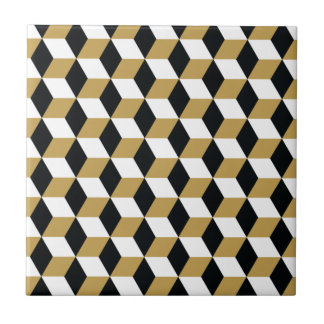 Guld Black & White 3D Cubes Mönster Kakelplatta