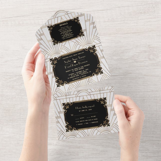 Guld Black White Art Deco Underbar Gatsby Bröllop (Tearaway)