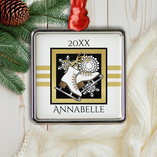 Guld Black White Figur Skating/Ice Skating Julgransprydnad Metall (Skapare uppladdad)