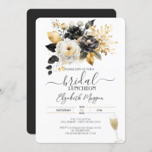 Guld Black White Flowers Möhippa Luncheon