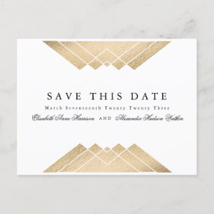 Guld Black & White Geometric Gatsby Save Date Meddelande Vykort