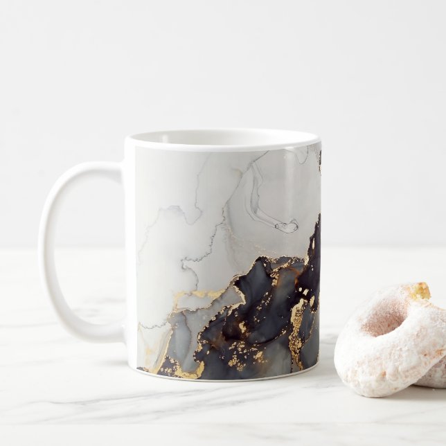 Guld Black White Marble Söt Kaffemugg (Med munk)