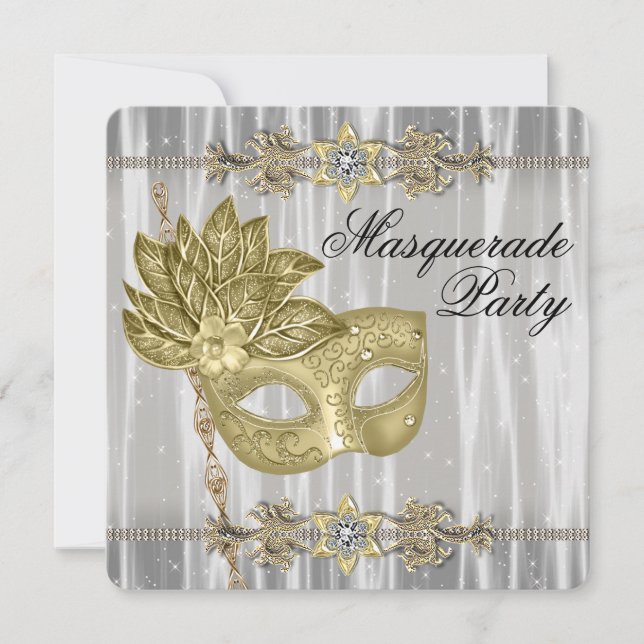 Guld Black White MasqueraParty Inbjudningar (Framsida)