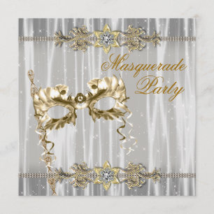 Guld Black White Masquertae Party Inbjudningar