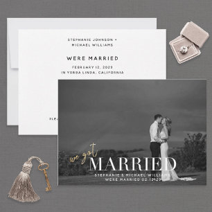 Guld Black & White Vi Har Married Photo Inbjudningar