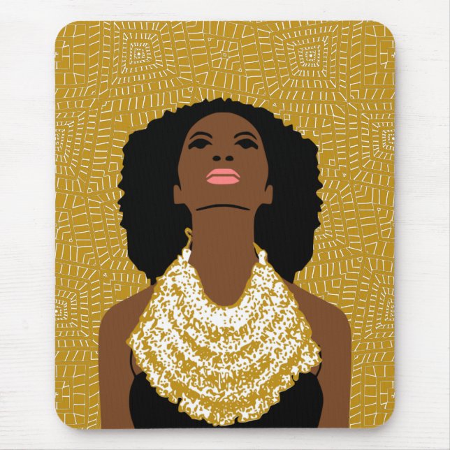 guld Black Woman Tittar upp | Tribal Necklace Musmatta (Framsidan)