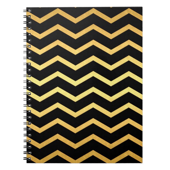 Guld & Black Zig Zag Mönster Anteckningsbok (Framsidan)