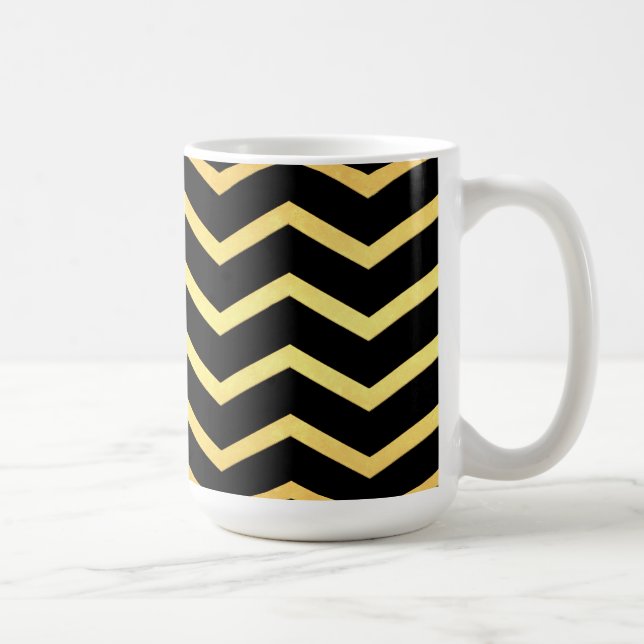 Guld & Black Zig Zag Mönster Kaffemugg (Höger)