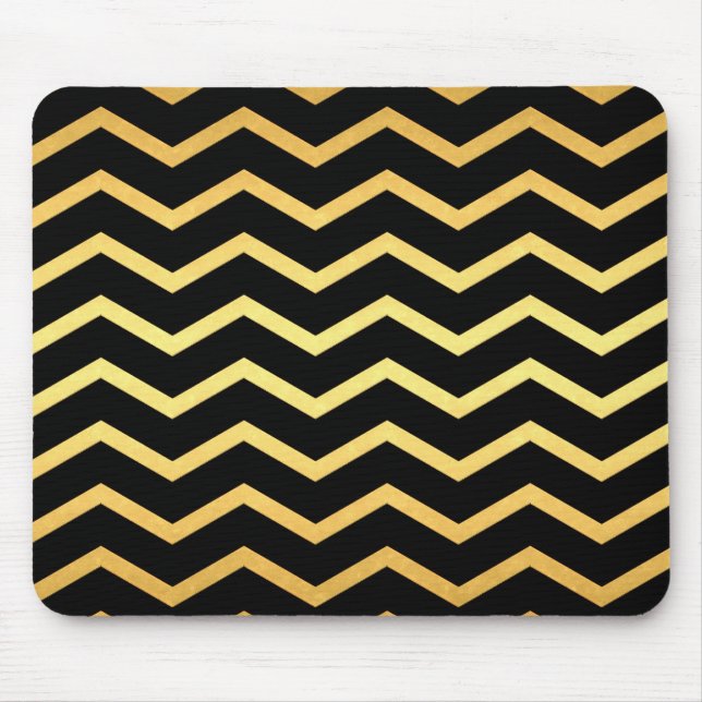 Guld & Black Zig Zag Mönster Musmatta (Framsidan)