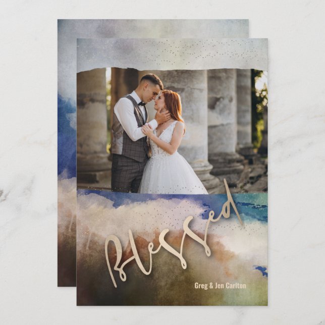 Guld Blank vattenfärgsjulfoto Julkort (Fram/baksida)