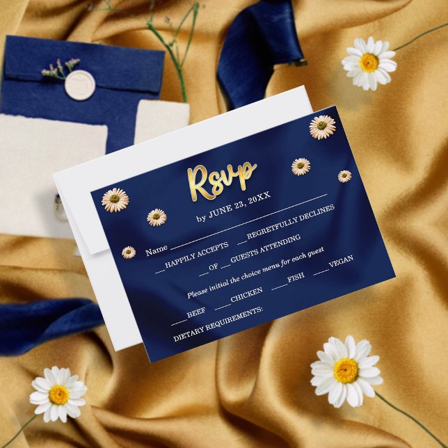 Guld/Blått Chic Elfenbenskusten Blommigt Bröllop OSA Kort (Skapare uppladdad)