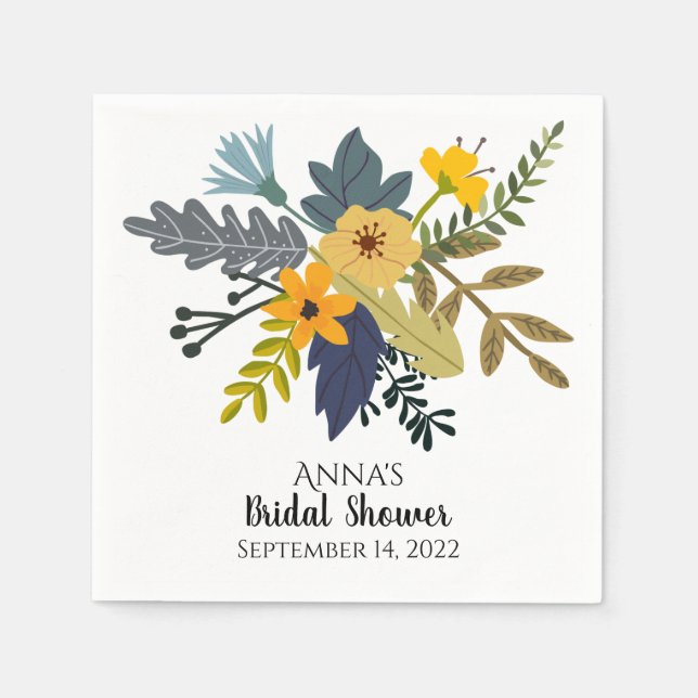 Guld, blått, lila bouquet sommarblommor party pappersservett (Framsidan)