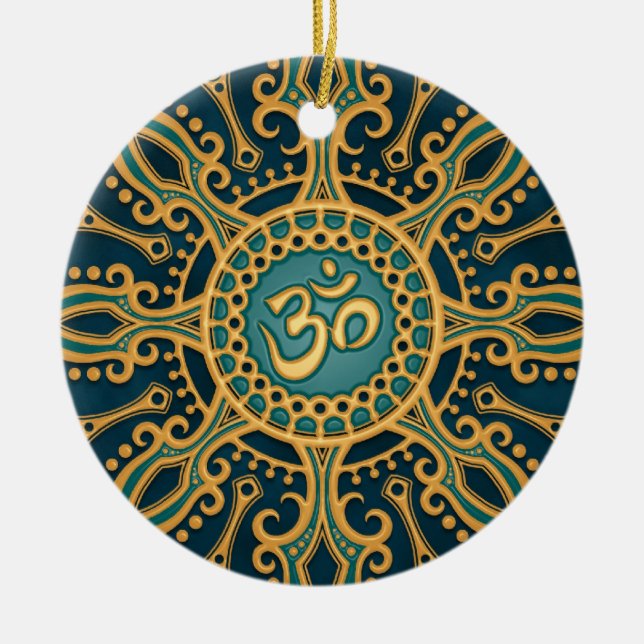 Guld- blåttAum stjärna Julgransprydnad Keramik (Framsidan)