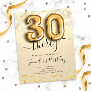 Guld Blegon Glitter 30års födelsedag Party Inbjuda Flygblad