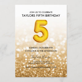 Guld Blegon Guld Glitter 5:e Födelsedagsfesten Inbjudningar