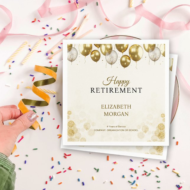 Guld Blegon Lycklig Pension Pappersservett (Gold Balloon Happy Retirement Napkins)
